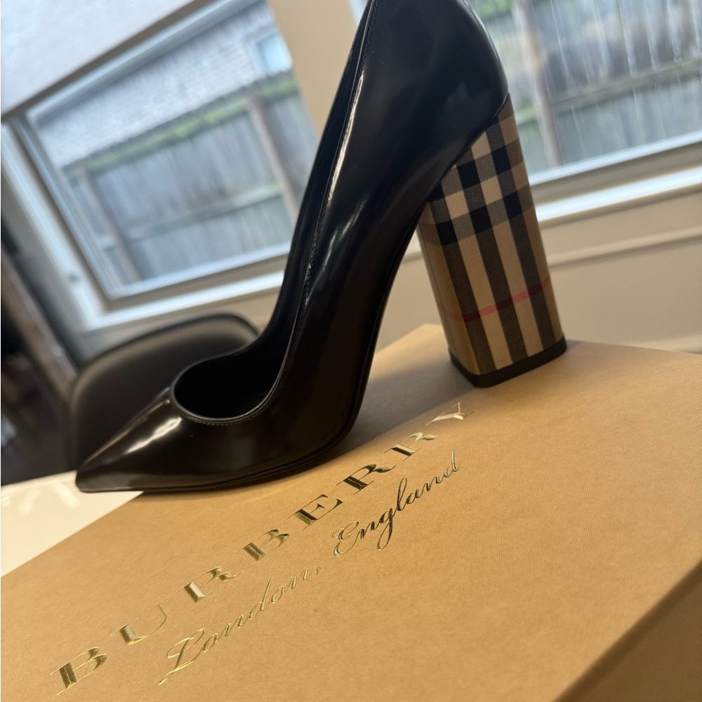 Burberry Black Heels with Signature Checkered Block Heel